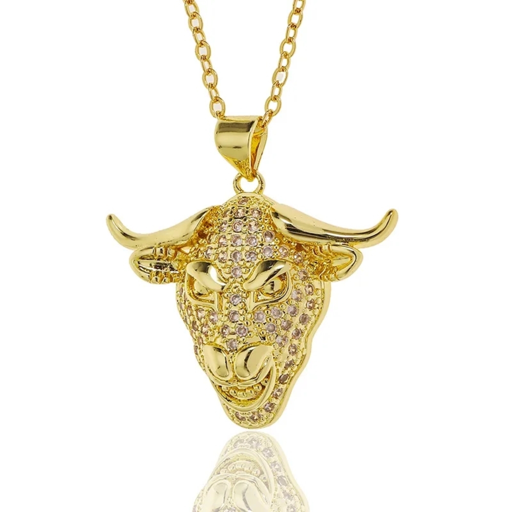 Gold Bull Pendant Necklace